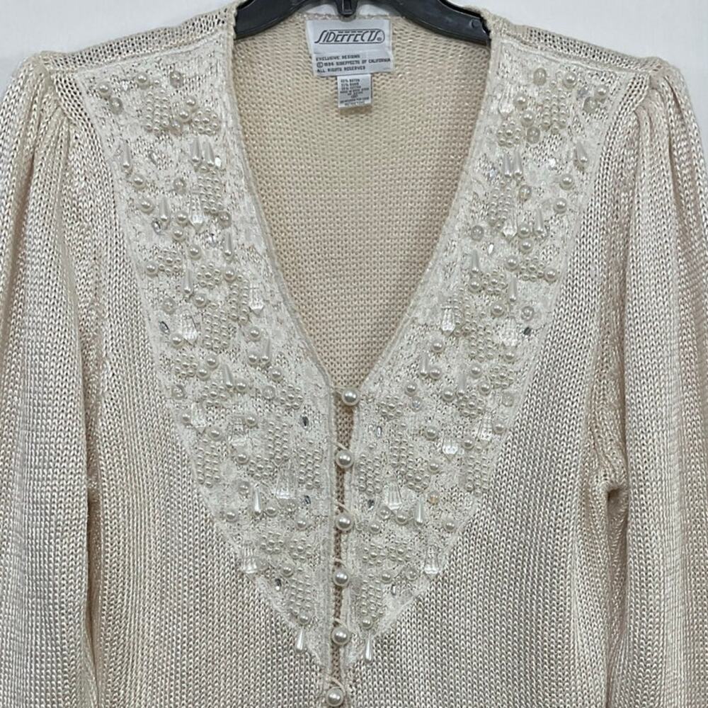 VTG 90s Sideeffects Faux Pearl & Diamond Cardigan Button Size Medium Romantic - Picture 9 of 10